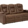 Signature Design By Ashley Owner's Box Faux Leather Power Reclining Sofa With Adjustable Headrest, Brown