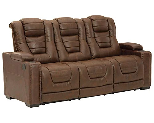 Signature Design By Ashley Owner's Box Faux Leather Power Reclining Sofa With Adjustable Headrest, Brown 1 Signature Design By Ashley Owner's Box Faux Leather Power Reclining Sofa With Adjustable Headrest, Brown