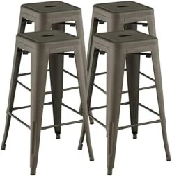 COSTWAY Metal Bar Stools Set Of 4, With Removable Back, 30'' Bar Height Stools With Rubber Feet, Stylish And Modern Chairs, For Kitchen, Dining Rooms, And Side Bar (Gun-Update, 30'') -Songmics Furniture Shop 41TTpgUjKZL. AC