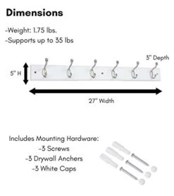 BIRDROCK HOME Hook Coat And Hat Rack - 2 Pack - 6 Hooks - 27 Inches - Wall Mount - Decorative Home Storage - Entryway Foyer Hallway Bathroom Bedroom Rail - Satin Nickel Hooks - White Pine Bathroom -Songmics Furniture Shop 41TUfH134LL