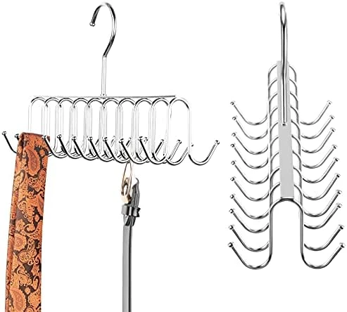 Belt Tie Rack Hanger Removable Metal Hanger With Hooks Shawls Belt Towels Holder Organizer Storage Rack Space Saving, 20 Hooks, 12 X 4 X 3 Inch (Silver, 2) 5 Belt Tie Rack Hanger Removable Metal Hanger With Hooks Shawls Belt Towels Holder Organizer Storage Rack Space Saving, 20 Hooks, 12 X 4 X 3 Inch (Silver, 2) - Image 5