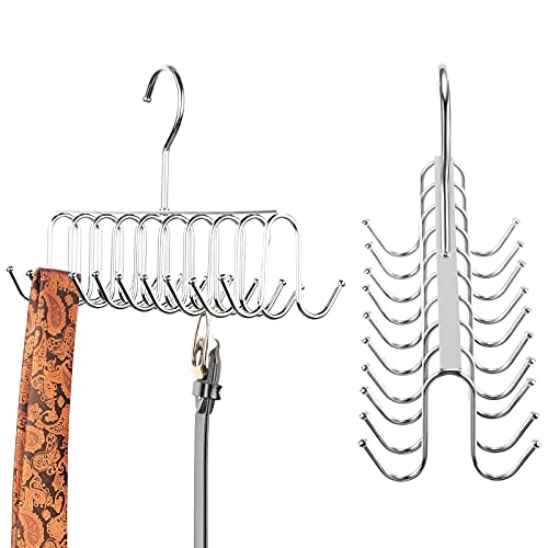 Belt Tie Rack Hanger Removable Metal Hanger With Hooks Shawls Belt Towels Holder Organizer Storage Rack Space Saving, 20 Hooks, 12 X 4 X 3 Inch (Silver, 2) 1 Belt Tie Rack Hanger Removable Metal Hanger With Hooks Shawls Belt Towels Holder Organizer Storage Rack Space Saving, 20 Hooks, 12 X 4 X 3 Inch (Silver, 2)