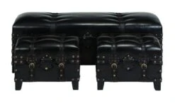 Deco 79 Wood Vintage Faux Leather Storage Bench With Faux Leather Buckle Straps And Stud Details, Set Of 3 48", 19", 19"W, Brown