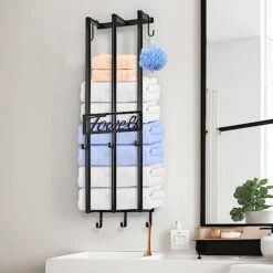 Towel Rack Wall Mounted, New Upgrade 3-Bar Towel Racks For Rolled Towels, Metal Towel Holder Widen For Large Folded Washcloths, Bath Towel Storage Organizer For Bathroom Camper RV, Black -Songmics Furniture Shop 41TXwvQRtUL