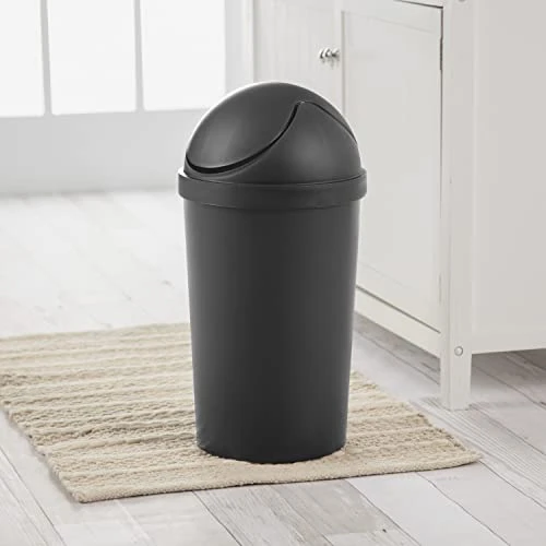 Sterilite 10839006 3 Gallon/11.4 Liter Round SwingTop Wastebasket, Black, 6-Pack 2 Sterilite 10839006 3 Gallon/11.4 Liter Round SwingTop Wastebasket, Black, 6-Pack - Image 2
