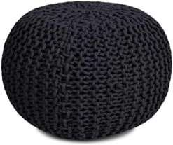 BIRDROCK HOME Round Pouf Foot Stool Ottoman - Knit Bean Bag Floor Chair - Cotton Braided Cord - Great For The Living Room, Bedroom And Kids Room - Small Furniture (Light Grey) -Songmics Furniture Shop 41TeMjg4vhL. AC