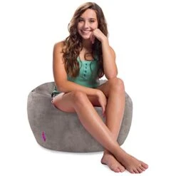 Posh Creations Structured Comfy Bean Bag Chair For Gaming, Reading, And Watching TV, 100in Round Classic Bean Bag, Rabbit Fur - Gray -Songmics Furniture Shop 41TjswI6KiL