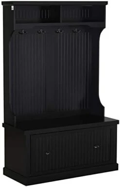 HOMCOM Entryway Bench With Coat Rack, 4 Double Hooks And 2 Compartments, Hall Tree With Bench And Shoe Storage For Hallway, Living Room, Black -Songmics Furniture Shop 41TkD8QABSL. AC