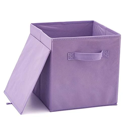 EZOWare Set Of 6 Foldable Fabric Basket Bin Collapsible Storage Cube For Nursery, Toys Organizer, Shelf Cabinet (Purple) 2 EZOWare Set Of 6 Foldable Fabric Basket Bin Collapsible Storage Cube For Nursery, Toys Organizer, Shelf Cabinet (Purple) - Image 2
