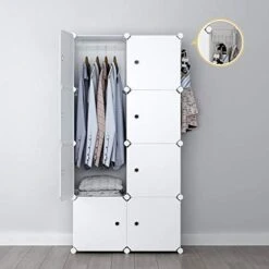 GEORGE&DANIS Portable Closet Wardrobe Cube Storage Cube Organizer Cube Shelf Armoire Bedroom Dresser (28x18x56 Inches) 2x4 Tiers, White