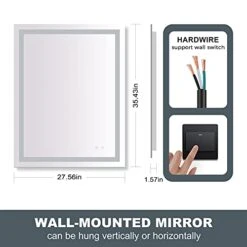 VENETIO Backlit LED Bathroom Mirror With Light And Anti Fog Design, 36x28 Inch Lighted Makeup Mirror, Large Wall Mounted Vanity Mirror For Housewarming Gift (Rectangle) 12 VENETIO Backlit LED Bathroom Mirror With Light And Anti Fog Design, 36x28 Inch Lighted Makeup Mirror, Large Wall Mounted Vanity Mirror For Housewarming Gift (Rectangle) -Songmics Furniture Shop 41U2JhZ2yqS