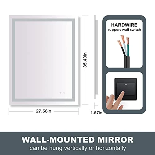 VENETIO Backlit LED Bathroom Mirror With Light And Anti Fog Design, 36x28 Inch Lighted Makeup Mirror, Large Wall Mounted Vanity Mirror For Housewarming Gift (Rectangle) 6 VENETIO Backlit LED Bathroom Mirror With Light And Anti Fog Design, 36x28 Inch Lighted Makeup Mirror, Large Wall Mounted Vanity Mirror For Housewarming Gift (Rectangle) - Image 6