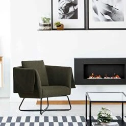 ANOUR Mid Century Modern Accent Chairs,Faux Leather Living Room Chairs With Wooden Legs,Single Sofa Chairs,Upholstered Arm Chairs For Living Room,Bedroom-Brown -Songmics Furniture Shop 41U4VdGCLtL. AC