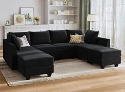 HONBAY Modular Sectional Sofa Set Oversized U Shaped Couch With Storage Ottoman Convertible Sleeper Sectional Sofa Velvet Modular Couch With Wide Chaise, Black -Songmics Furniture Shop 41U6BZ2Z99L. AC