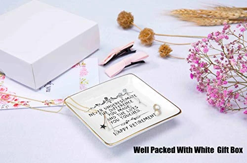 Happy Retirement Gifts For Women-Jewelry Holder Ring Dish Trinket Tray-Retirement Appreciation Gift For Mom Boss Co-worker,Teacher,Nurse,Friends,Wife,Sister-Never Underestimate The Difference You Made 1 Happy Retirement Gifts For Women-Jewelry Holder Ring Dish Trinket Tray-Retirement Appreciation Gift For Mom Boss Co-worker,Teacher,Nurse,Friends,Wife,Sister-Never Underestimate The Difference You Made