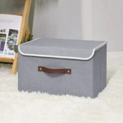 ANMINY Storage Bin With Lid Storage Boxes With PU Leather Handles PP Plastic Board Decorative Foldable Lidded Cotton Linen Fabric Home Cubes Baskets Closet Organizer Container - Gray, Large Size 19 ANMINY Storage Bin With Lid Storage Boxes With PU Leather Handles PP Plastic Board Decorative Foldable Lidded Cotton Linen Fabric Home Cubes Baskets Closet Organizer Container - Gray, Large Size -Songmics Furniture Shop 41U6d5PH12L