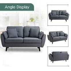 JAMFLY 63" Modern Loveseat Sofa Couch,Mid Century Couches For Living Room, Upholstered 2-Seat Love Seats With Pillow, Comfortable Small Space Sofa For Bedroom, Apartment -Songmics Furniture Shop 41U7VHeKQKL