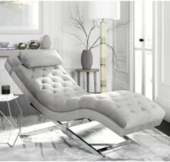 Safavieh Home Collection Monroe Grey Velvet And Chrome Chaise With Headrest Pillow -Songmics Furniture Shop 41U9lp679L. AC