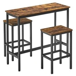 VASAGLE Dining Table Set, Bar Table And Chairs Set, Kitchen Bar Height Table With Stools Set Of 2, Steel Frame, Industrial, Rustic Brown And Black ULBT218B01