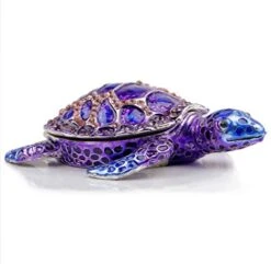 SEVENBEES Purple Sea Turtle Figurine Decorative Jewelry Boxes Hinged Trinket Box Sea Turtle