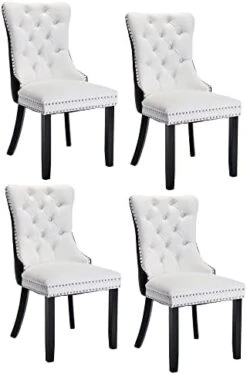 Rhomtree Set Of 2 Velvet Fabric Dining Chairs Luxury Tufted Back With Nailed Trim And Back Ring Pull Home Kitchen Dining Room Chairs Armless Side Chairs Solid Rubber Wood Legs (Gold) -Songmics Furniture Shop 41UBz7QmVcL. AC