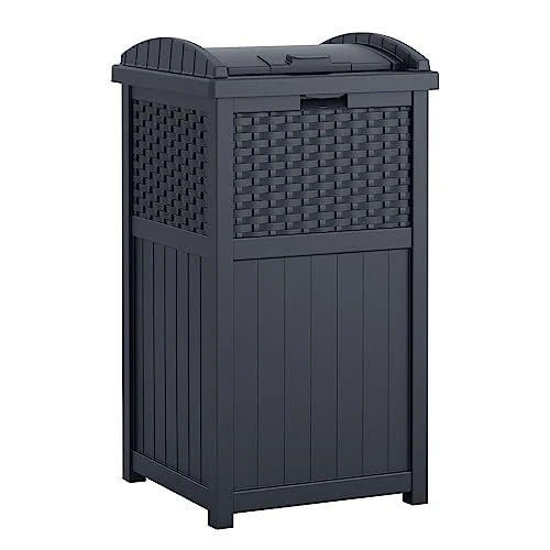 Suncast 33 Gallon Hideaway Trash Can For Patio - Resin Outdoor Trash With Lid - Use In Backyard, Deck, Or Patio - Dark Taupe 7 Suncast 33 Gallon Hideaway Trash Can For Patio - Resin Outdoor Trash With Lid - Use In Backyard, Deck, Or Patio - Dark Taupe - Image 7