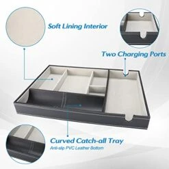 ProCase PU Valet Tray For Dad, Fathers’ Day Gift From Son Daughter - Nightstand Organizer EDC Dump Catchall Trays With Phone Charging Station, Dresser Top Entryway Faux Leather Storage Box -Black -Songmics Furniture Shop 41UHvzgJD0L