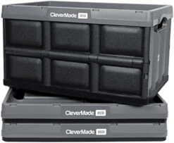 CleverMade 32L Collapsible Storage Bins (3 Pack, Charcoal) NO LID-Stackable Storage Containers For Organizing, Toy Storage, Garage Storage, 20.8"x 14.1"x11.6" Plastic Storage Bins, Each Hold 66lbs -Songmics Furniture Shop 41UJ MUezKL. AC