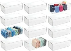 MDesign Long Plastic Drawer Organizer Box, Storage Organizer Bin Container; For Closets, Bedrooms, Use For Leggings, Socks, Ties, Jewelry, Accessories - Lumiere Collection - 12 Pack - Clear -Songmics Furniture Shop 41UJPnWLFLL. AC