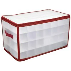 Home Basics Easy Storage 112 Compartment Zippered Christmas Ornament  Box Tote Chest, With Handles,  Holds 112 Ornaments That Are Up To 3 Inch In Diameter