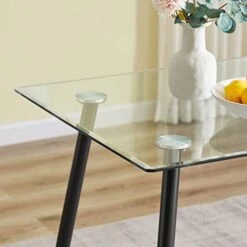 Glass Dining Table - Rectangular Tempered Glass Kitchen Table - Small Modern Glass Dining Room Table For 4 With Solid Metal Black Legs, Coffee Table For Living Room,Office,Small Space 47.2*27.6*29.5" -Songmics Furniture Shop 41UQymUnk3L