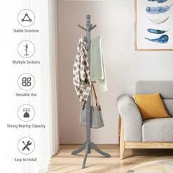Tangkula Wood Coat Rack Freestanding, Entryway Height Adjustable Coat Stand With 9 Hooks & Stable Tri-Legged Base, Rubber Wood Coat Tree Hall Tree Coat Hanger For Home Office Hall Entryway (Grey) 8 Tangkula Wood Coat Rack Freestanding, Entryway Height Adjustable Coat Stand With 9 Hooks & Stable Tri-Legged Base, Rubber Wood Coat Tree Hall Tree Coat Hanger For Home Office Hall Entryway (Grey) -Songmics Furniture Shop 41USLIVyXRL