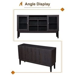 GNIXUU Sideboard Buffet Storage Cabinet, Modern Storage Cabinet With 2 Glass Doors And Adjustable Shelves For Kitchen, Living Room, Entryway 60 Inch.(Dark Brown) -Songmics Furniture Shop 41Ud4B9Y4oL