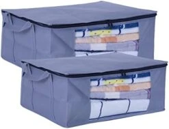 Wismart Large Capacity Zippered Clothes Storage Bags With Plastic Clear Window And Durable Handles Great For Seasonal Storage, Bedding, Blankets ,Foldable With Sturdy Zipper, 4 Pack, Green (Large, Green-4Pack) -Songmics Furniture Shop 41UgGNpr0SL. AC