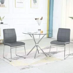 WENYU 5 Pieces Glass Dining Table Set, Round Kitchen Table With Clear Tempered Glass Top, Modern Dining Table And Chairs Set For 4 Person (Table + 4 Gray Chairs) 25 WENYU 5 Pieces Glass Dining Table Set, Round Kitchen Table With Clear Tempered Glass Top, Modern Dining Table And Chairs Set For 4 Person (Table + 4 Gray Chairs) -Songmics Furniture Shop 41UgSP0EP0L. AC