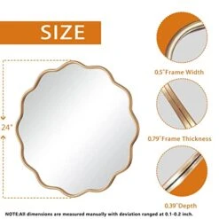 PROHOMEWARE 24 * 24“Gold Bathroom Mirror For Wall,Wave Round Mirror Vanity Mirror,Wall-Mounted Big Circle Mirror,Large Gold Mirror,Metal Frame Mirror For Bedroom Entryway Living Room Farmhouse -Songmics Furniture Shop 41UgXrZCAjL