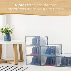 Chunful 6 Pack Baseball Hat Organizer Display Box Hat Storage Containers For Baseball Caps Hat Racks Display,stackable Cap Holder Organizer, Dust Proof Hat Rack, Easy To Assemble Shoe Storage Cap Box -Songmics Furniture Shop 41UiZflYNFL