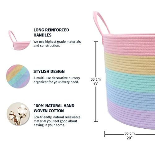 OrganiHaus Cute Basket For Rainbow Classroom Decor 20x13 | Cotton Rope Baskets For Storage | Toybox For Pastel Room Decor | Extra Large Blanket Basket For Living Room | Toy Basket For Playroom Décor 2 OrganiHaus Cute Basket For Rainbow Classroom Decor 20x13 | Cotton Rope Baskets For Storage | Toybox For Pastel Room Decor | Extra Large Blanket Basket For Living Room | Toy Basket For Playroom Décor - Image 2