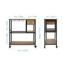 URKNO Bar Cart For Home, Mobile Kitchen Baker's Rack With Drawer, Industrial Wine Cart Microwave Stands With Wine Rack, Glass Holder, Hooks, Rustic Brown -Songmics Furniture Shop 41UkGfiy4IL