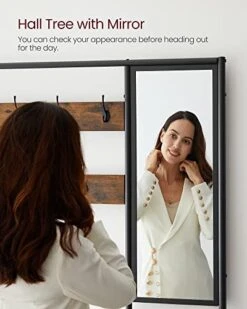 VASAGLE Coat Rack Shoe Bench With Mirror, Hall Tree With Bench And Shoe Storage Shelves, 13.8 X 38.6 X 70.9 In, Bedroom Living Room, Industrial Style, Rustic Brown And Black UHSR415B01 -Songmics Furniture Shop 41UmMfDWQkL