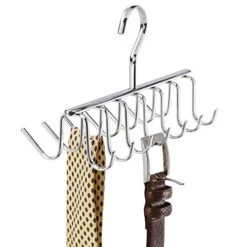 IDesign Axis Metal Hanger, Hanging Closet Organization Storage Holder, Men's Ties, Women's Shawls, Pashminas, Scarves, Clothing, Accessories, 14 Hooks, Tie And Belt Rack,Silver