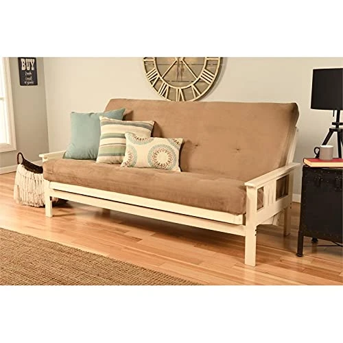 Pemberly Row Full Futon With Suede Fabric Mattress In White And Tan 2 Pemberly Row Full Futon With Suede Fabric Mattress In White And Tan - Image 2