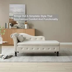 Homtique 60" Velvet Storage Chaise Lounge Indoor Button Tufted With Pillow, Nailhead Decorate Rolled Arm Chaise Lounge For Bedroom Living Room (Beige, With Storage) -Songmics Furniture Shop 41Uwm9tmIoL