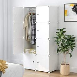 Aeitc Portable Wardrobe Closets 14"x18" Depth Bedroom Armoire, Clothes Storage Organizer With Doors, 8 Cubes, White