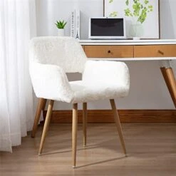SSLine Faux Fur Vanity Chair Elegant White Furry Makeup Desk Chairs For Girls Women Modern Comfy Fluffy Arm Chair With Wood Look Metal Legs In Bedroom Living Room -Songmics Furniture Shop 41V4qojYgbL