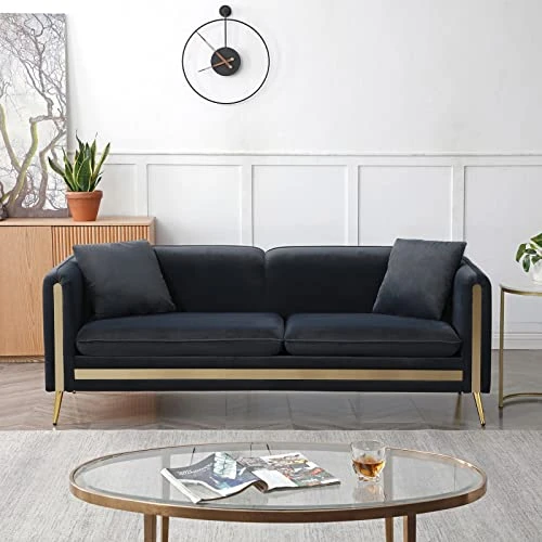 CALABASH 2 Piece Living Room Furniture Sets, Modern Tufted Velvet Sofa Couch And Loveseat With Removable Cushions Side Pocket And 4 Pillows For Bedroom Apartment(Black, 2+3 Seat) 3 CALABASH 2 Piece Living Room Furniture Sets, Modern Tufted Velvet Sofa Couch And Loveseat With Removable Cushions Side Pocket And 4 Pillows For Bedroom Apartment(Black, 2+3 Seat) - Image 3