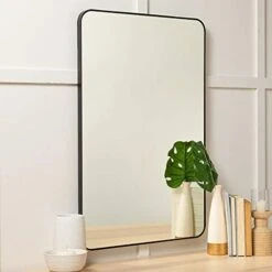 24"x36" Black Bathroom Mirror, Upgrade Metal Frame Wall Mounted With Rounded Corner For Entryways, Living Rooms -Songmics Furniture Shop 41VAN397J3L