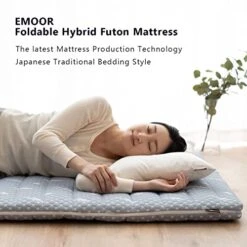 EMOOR Foldable Hybrid Futon Mattress, High-Resilience Urethane Foam 150N With Washable Padded Cover, Japanese Twin Size (77x38x2.4in), Tatami Floor Sleeping Mat Pad Topper, Gray -Songmics Furniture Shop 41VB1Q5zEPL