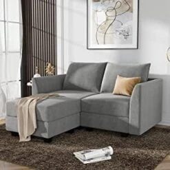 HONBAY Reversible Sectional Sofa With Chaise Modern Fabric Modular Sofa Couch With Ottoman L Shaped Couch With Storage Seat For Small Space, Grey -Songmics Furniture Shop 41VBQErdIFL. AC