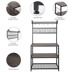 HOMEKOKO Kitchen Bakers Bakers Rack With 16 Hooks For Microwave Oven Cooking Utensils, Industrial, Vintage Brown -Songmics Furniture Shop 41VCYGFQNnS